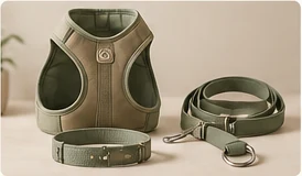 Pet collars, leashes and harnesses